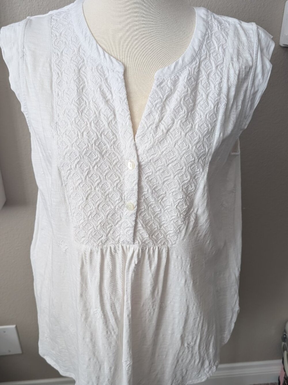 JJill Pure Jill Tonal Embroidered Tunic, White, L
